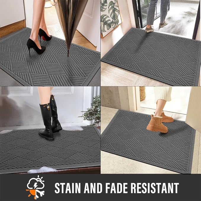 HIYARD Sturdy Front Door Mat, Absorbent Muddy Dirt Resist Welcome Door Mats Outdoor Indoor, Stain and Fade Resistant, Non-Slip Rubber Backing Low Profile Doormat for Entryway, 36×24, Charcoal
