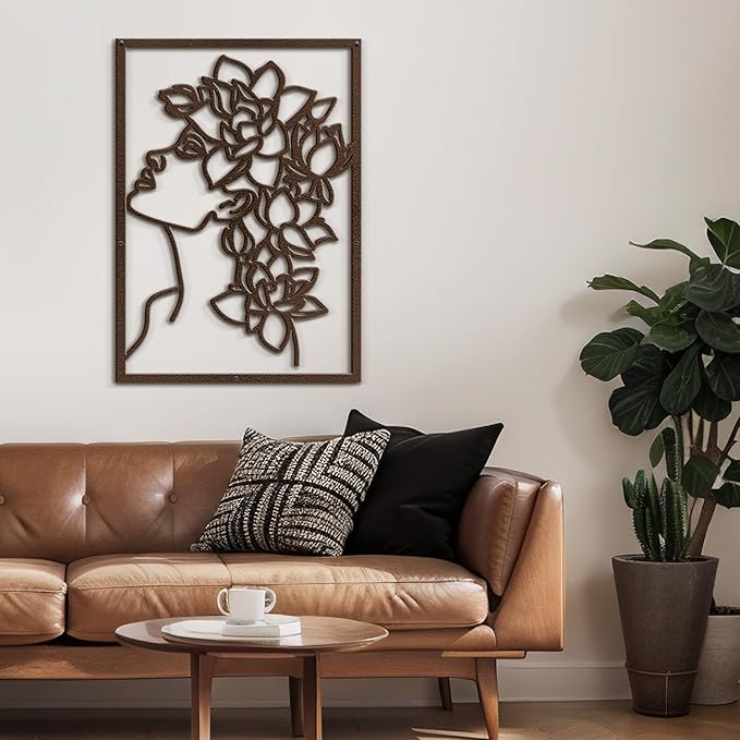 SIGNLEADER Metal Wall Art Decor Flowers Head Woman Modern Abstract Wall Sculpture Hangings Home Decoration for Living Room, Bedroom, Bathroom, Kitchen, Outdoor - 18" Bronze