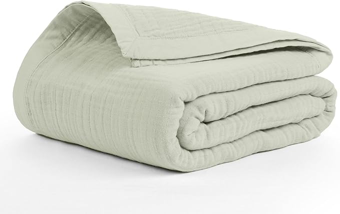 Salt Earth 100% Cotton Muslin Throw Blanket, 55"X75" Twin 4 Layered Gauze Blanket Throw for Couch, Bed, Living Room, Home, Light Christmas Blankets and Throws for Christmas Gifts (Sea Foam)