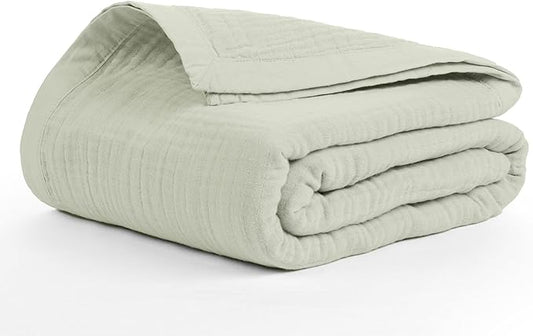Salt Earth 100% Cotton Muslin Throw Blanket, 55"X75" Twin 4 Layered Gauze Blanket Throw for Couch, Bed, Living Room, Home, Light Christmas Blankets and Throws for Christmas Gifts (Sea Foam)