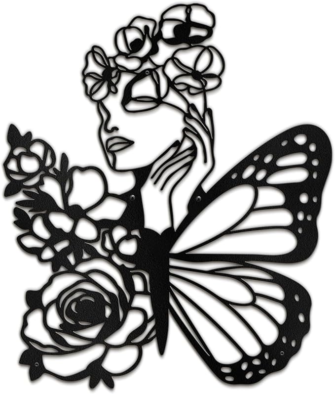 SIGNLEADER Metal Wall Art Decor Woman with butterfly Wings Minimalist Modern Abstract Wall Sculpture Hangings Home Decoration for Living Room, Bedroom, Bathroom, Kitchen, Outdoor - 18" Black