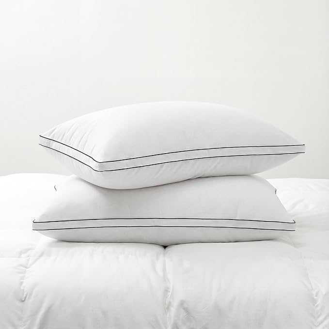 Homotive Feather Pillows Standard Size Set of 2 Goose Down Pillows with 100% Breathable Cotton Cover, Hotel Collection Bed Pillows for Sleeping, Soft Support for Back, Stomach and Side Sleepers