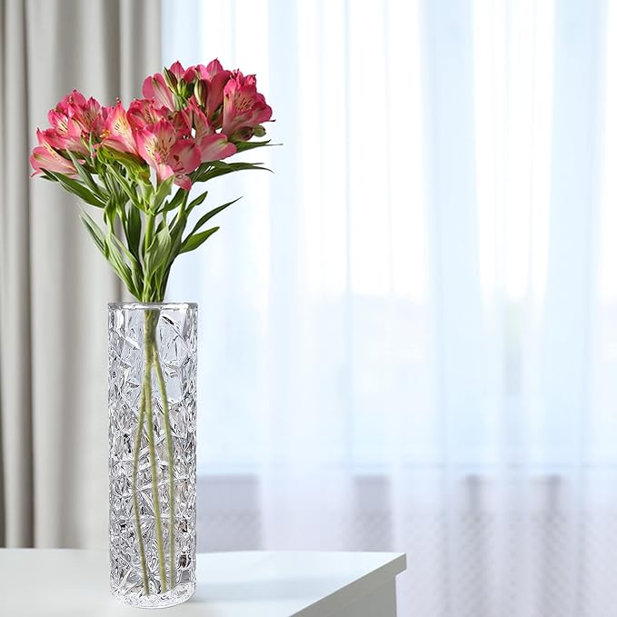 CS Crystal Vase 15-inch high, Frost Flower Design, for Flowers & Decor. Lovely Nice Shiny Piece. Perfect as a Gift, Suitable for All Occasions.