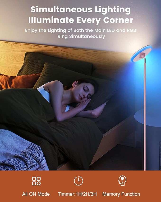 42W Pink Floor Lamp, 3700LM Super Bright Standing Lamp with RGB Side Light, Timer/Memory Function, 2700K-6500K Dimmable LED Lighting for Living Room, Tall Light with Remote & Touch Control
