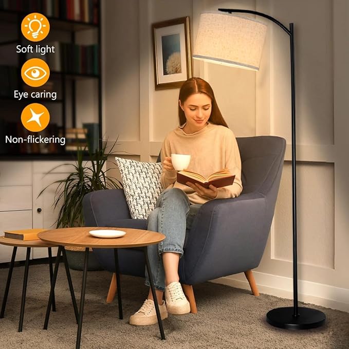 HoperBriwght Floor Lamp for Living Room, Standing Lamp, Floor Lamp with Linen Lampshade for Home Décor, Office, Bedroom (Bulb Included)