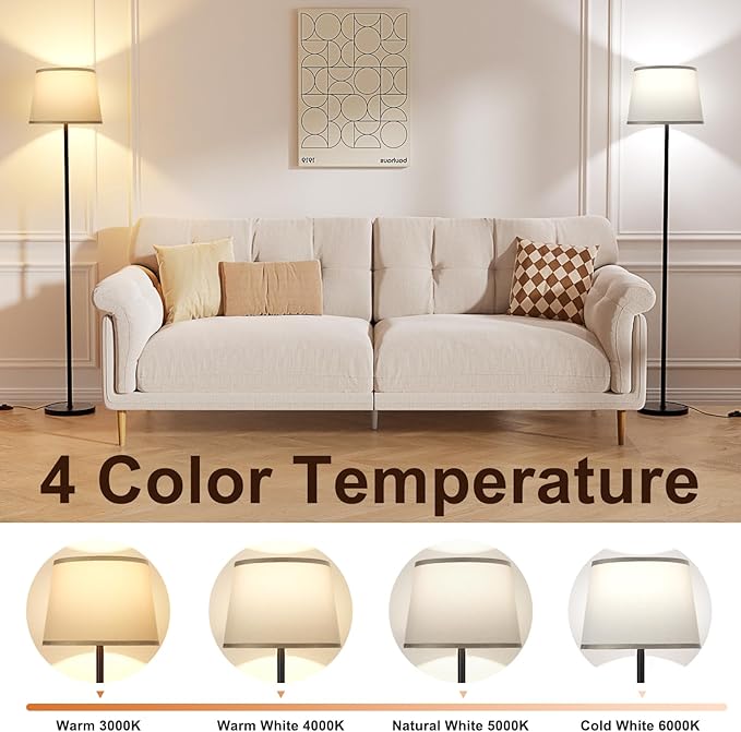 Raexpectis 【Upgraded Floor Lamps for Living Room, Modern Floor Lamp with Remote Control, Dimmable Colors Temperature Standing Lamp Foot Switch, 9W Bulb Tall Lamps for Bedroom Office Kid Room - Grey