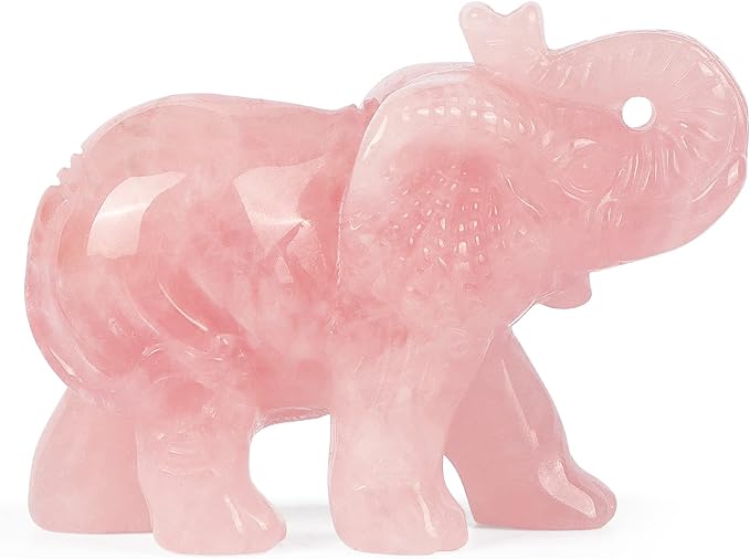 2.5in Hand Carved Rose Quartz Crystal Elephant Statue - Healing Craft Home Office Decor & Gifts