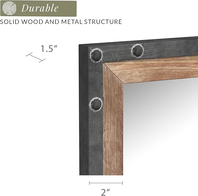Barnyard Designs 16x48 Leaner Floor Mirror Full Length, Large Rustic Free Standing Leaning Hanging Wood and Metal Long Full Size Farmhouse Wall Mirror for Bedroom Living Room, Brown