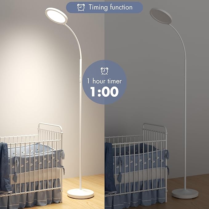 Cream White Floor Lamp,Super Bright Dimmable LED Lamps for Living Room, Custom Color Temperature Standing Lamp with Remote Push Button, Adjustable Gooseneck Reading Floor Lamp for Bedroom Office