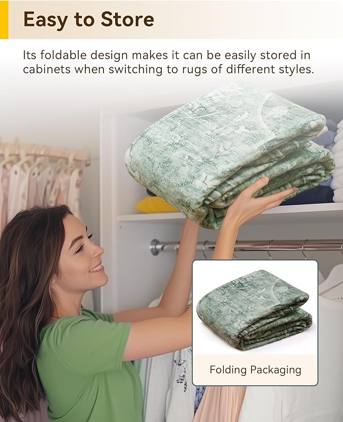 RELEANY Area Rugs 4'x6' Washable Non-Slip, Floral Vintage Distress Print Pattern Medallion Carpet for Living Room Bedroom Dining Room, Dark Green Gray