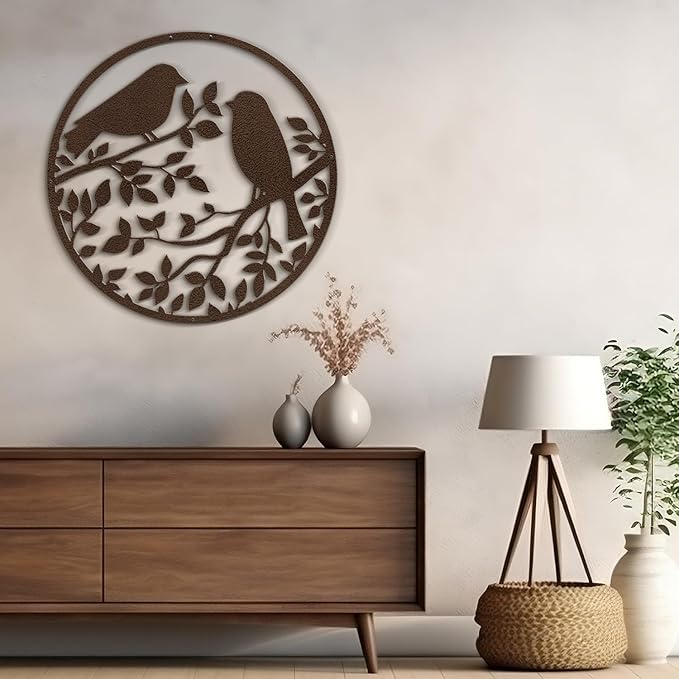 SIGNLEADER Metal Wall Art Decor Two Birds in Branches Minimalist Modern Abstract Wall Sculpture Hangings Home Decoration for Living Room, Bedroom, Bathroom, Kitchen, Outdoor - 18" Bronze