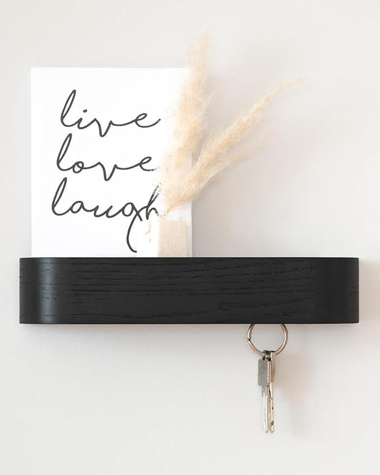 Kazai. Key Holder 'Toke' | Minimalist Key Hook Design from Berlin | Modern Key Holder Wall Mount with Wooden Shelf | Key Rack for Wall as Entryway Organizer | Oak, Black