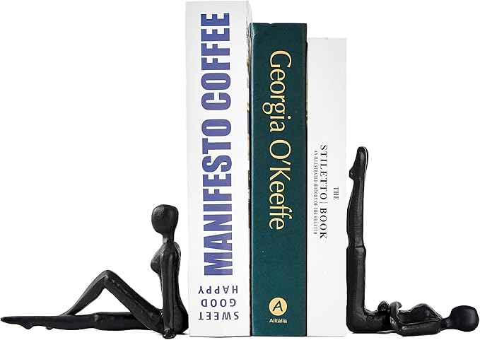Denique Yoga Black Decorative Bookends, Cast Iron Book Ends to Hold Books, Book Ends for Shelves, Modern Book Stopper for Home Office Desk Decor, 1 Pair/2 Pieces