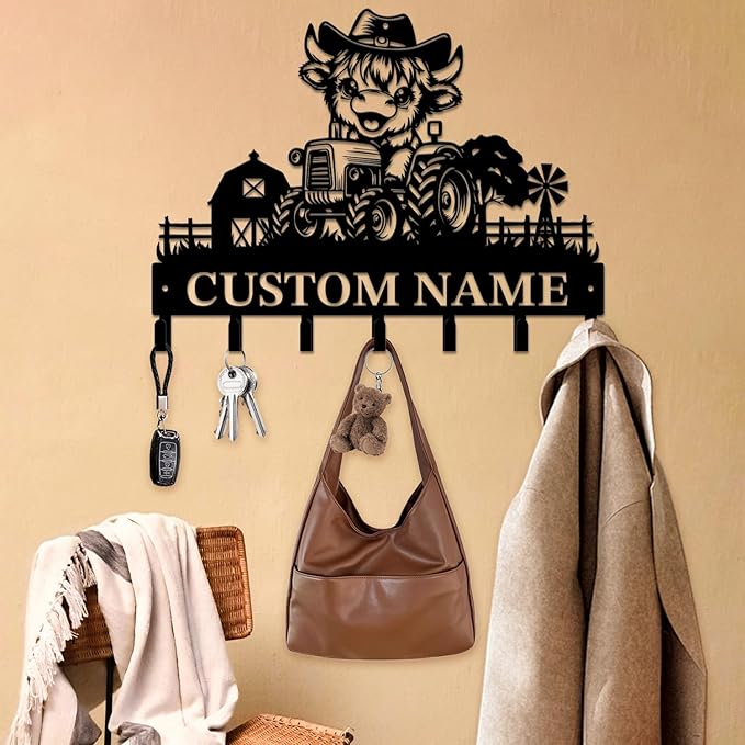 magilab Personalized Custom Highland Cow Wall Hooks,Metal Highland Cow Art Clothes Hooks,Metal Highland Cow Wall Home Storage Decorative,for Front Door, Hallway, Kitchen, Bedroom,Keys,Hats (Style D)