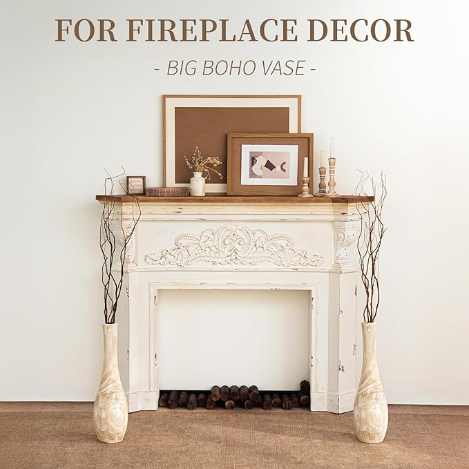 Hanobe Floor Vase Home Decor: 22 inch Tall Decorative Wood Vases for Living Room Large Rustic Farmhouse Boho Vase for Dining Table Centerpieces Bedroom Corner Hallway Indoor Office