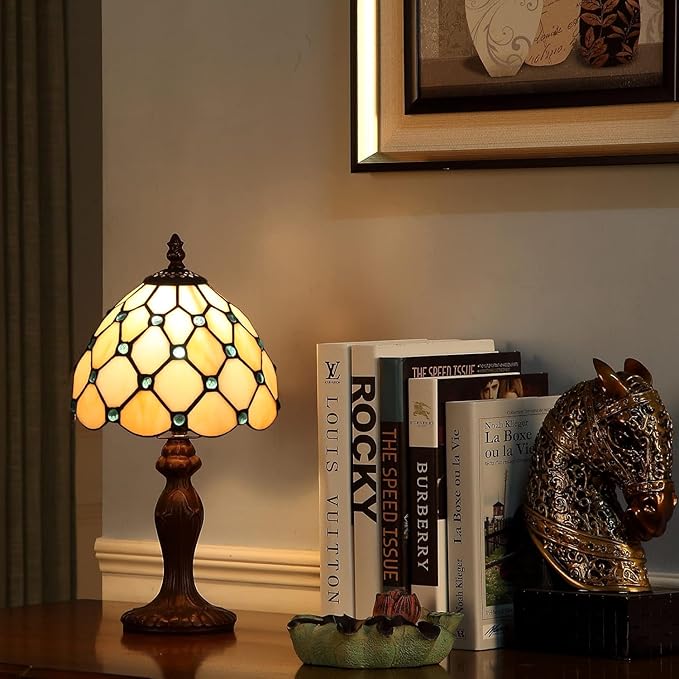 Tiffany Table Lamp for Bedroom Bedside Nightstand Living Room Table Lamps,3-Way Color Temperatures LED Stained Glass Side Small Table Lamps,8X8X14.5 Home Office Reading Desk Lights