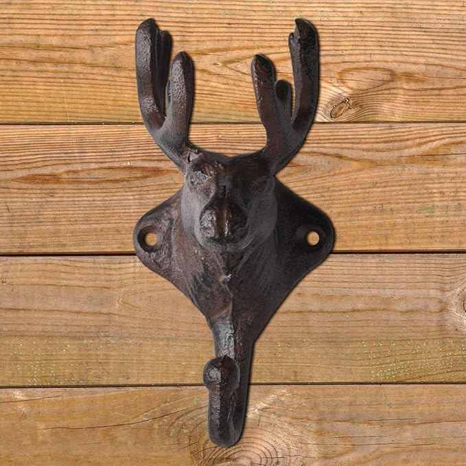 BRASSTAR Vintage Cast Iron Deer Head Antlers Wall Hooks/Hanger - Living Room Bathroom Room Kitchen Wall Decoration Coat Hooks Rustic PTZY226