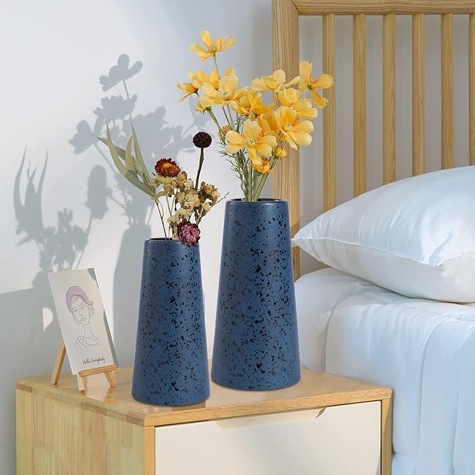 Bdor Ceramic Vase, Flower Vase Set of 2, Blue Vase for Room Decor, Modern Farmhouse Home DéCor Accents, Living Room Decor, Book Shelf, Mantel and Minimalism Dining Coffee Table Decor.