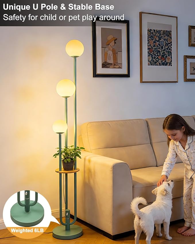 Lightdot 63IN Floor Lamp with 3 Green U-Pole, Modern Floor Lamp with 3000K Soft Warm White LED Bulbs Included, Candle Holder Style Modern Tall Lamp for Living Room/Wedding/Party