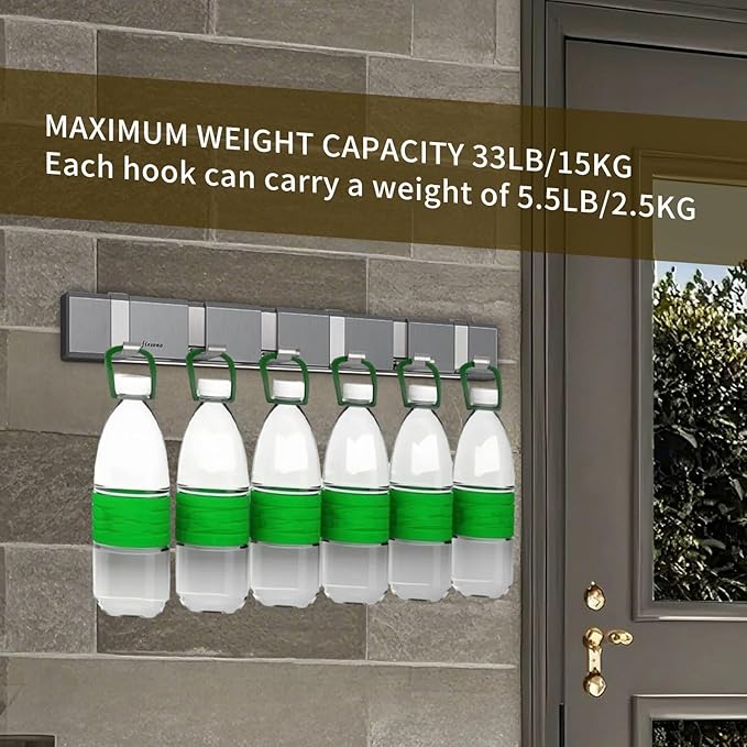 Wall Mount Folding Coat Hooks, Stainless Steel Hook Rack with 6 Foldable Space Saving Hooks Hanger for Entryway Bathroom Living room Bedroom