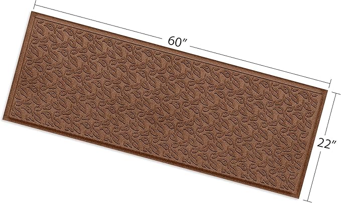 WaterHog Water Trapping Door Mat - Slip-Resistant Indoor/Outdoor Entrance Rug for Front Door, Entryways, Patios, Porch, Mudrooms, Hallway, Made in USA – Dogwood Leaf Collection, Dark Brown, 2' x 5'