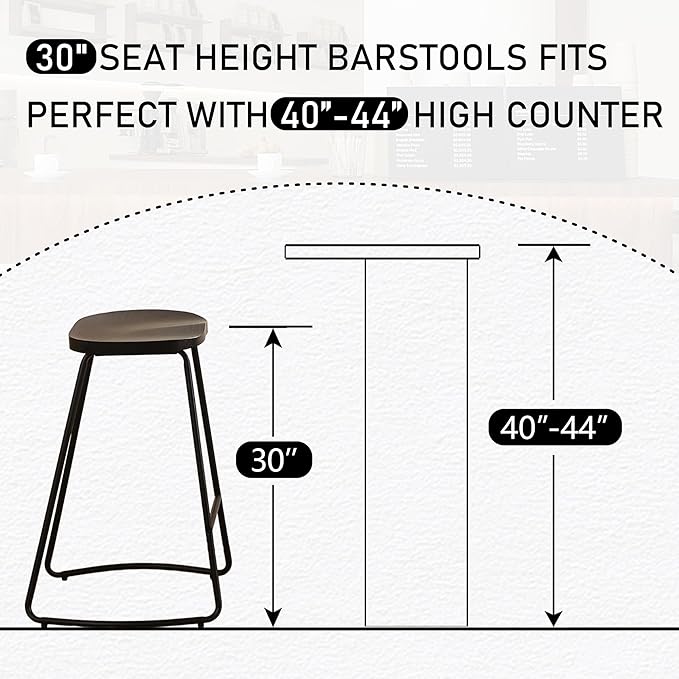 HeuGah Bar Stools Set of 2, 30 Inch Counter Height Wood Bar Stools, Black Saddle Seat Barstool for Kitchen Island, Industrial Bar Height Stool with Metal Leg (Black, 2 PCS 30Inch Barstool)