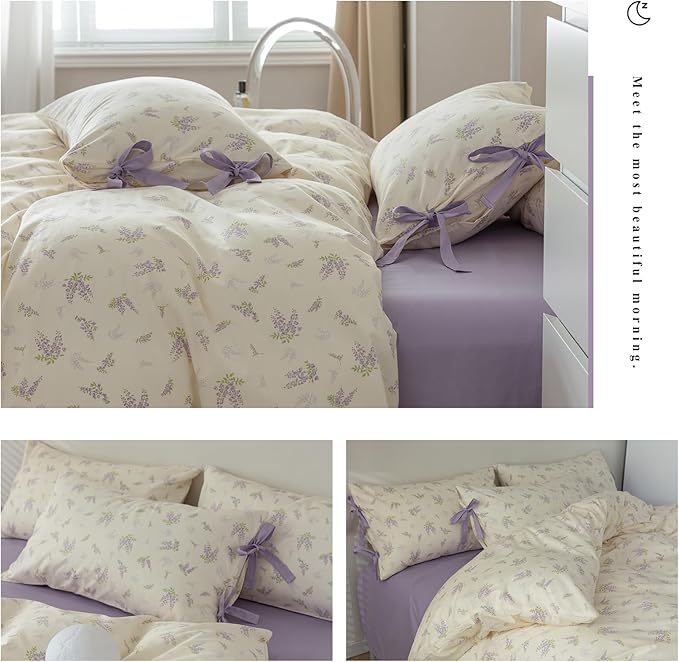 Purple Flower Duvet Cover Twin Soft 100% Cotton Floral Bedding Sets Lilac Floral Comforter Cover Vintage Garden Botanical Duvet Cover Girls Cottagecore Bedding Sets 1 Duvet Cover with 2 Pillowcases