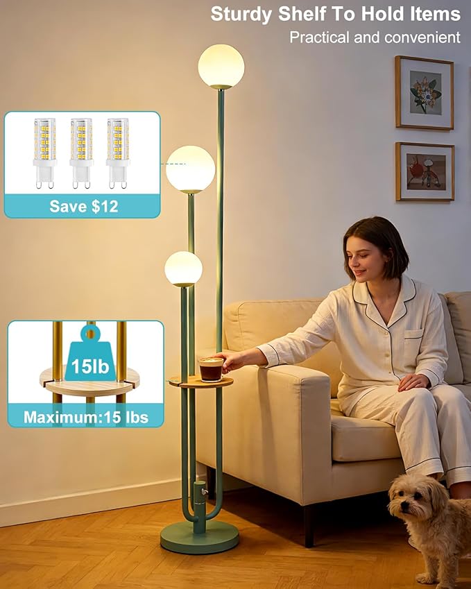 Lightdot 63IN Floor Lamp with 3 Green U-Pole, Modern Floor Lamp with 3000K Soft Warm White LED Bulbs Included, Candle Holder Style Modern Tall Lamp for Living Room/Wedding/Party