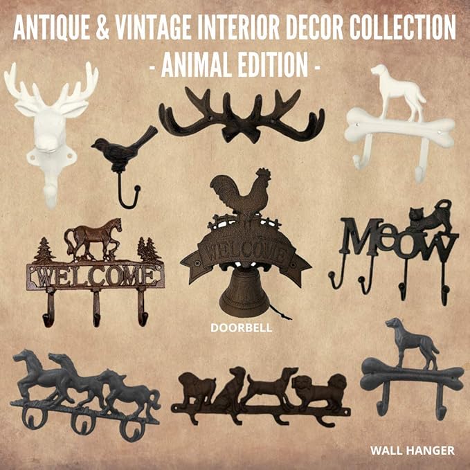 Comfy Hour Antique and Vintage Animal Collection Cast Iron Deer Single Key Coat Hook Rack Wall Hanger, Heavy Duty Recycled Gift Idea
