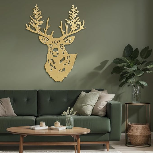 SIGNLEADER Metal Wall Art Decor Christmas Deer Minimalist Modern Abstract Wall Sculpture Hangings Home Decoration for Living Room, Bedroom, Bathroom, Kitchen, Outdoor - 18" Gold