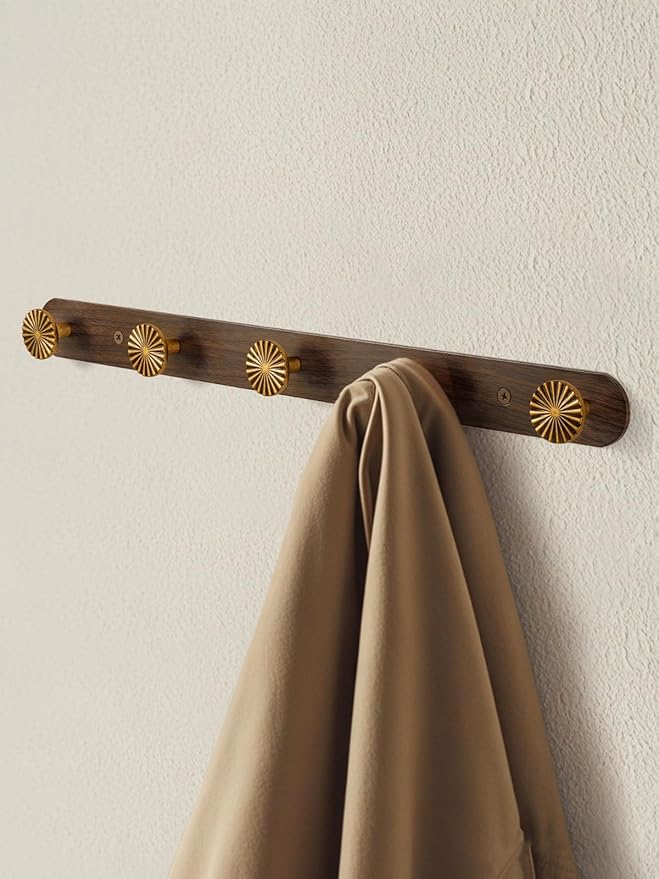 1 Pack Coat Rack Wall Mounted Antique Brass Wood Towel Hooks for Bathrooms Wall Hooks for Hanging Robe Coat Hooks Kitchen Decorative Heavy Duty Zinc Alloy