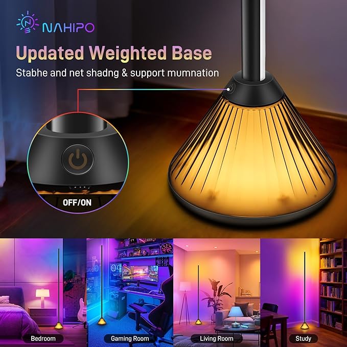 Smart LED Corner Floor Lamp – 16 Million DIY Colors, 68+ Scenes, Music Sync, App & Remote Control, Ambient Color-Changing Light for Living Rooms, Bedrooms & Gaming Rooms (1 Pack)