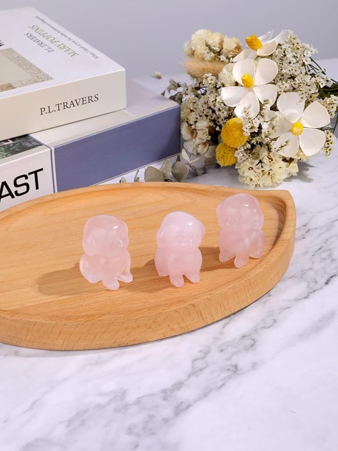 Jovivi Natural Rose Quartz Crystal Sitting Dog Statue Home Decor 1.6" Carved Gemstone Puppy Dog Figurines Pocket Sculpture Reiki Healing Stones Decorative Ornament Gift