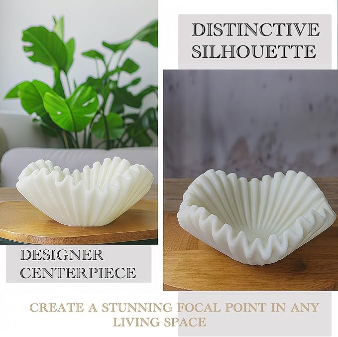 Large Decorative Bowl Kitchen Counter - 11" White Coffee Table Key Bowl Décor Scalloped Ruffle Centerpiece Bowl Elegant Wavy Edge Perfect for Housewarming &Wedding Gift 11*11*4.4 inch LC Lcdecohome
