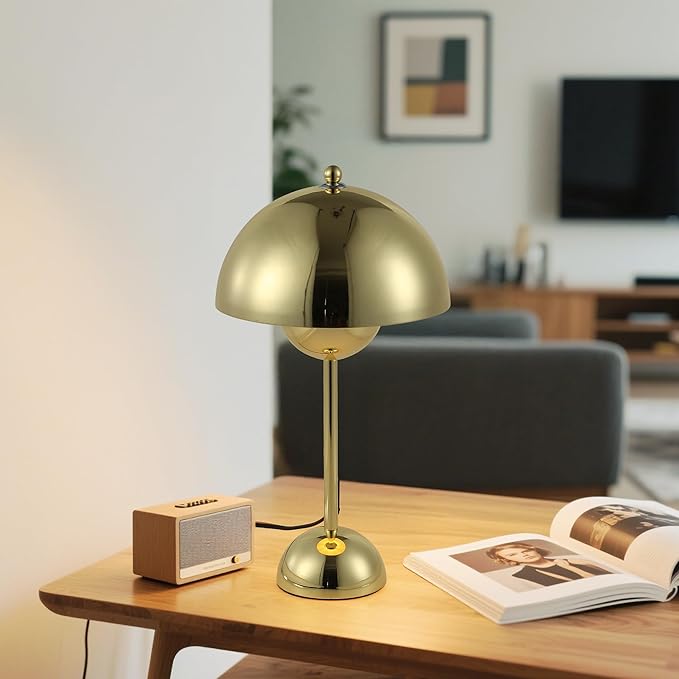 COSYLUX Modern Small Table Lamp for Bedroom, Cute Dome Shade Reflecting Light Reading Lamp for Living Room, Kid's Room, Study, Office, Beside Bedside Nightstand Desk Lamp(Gold)