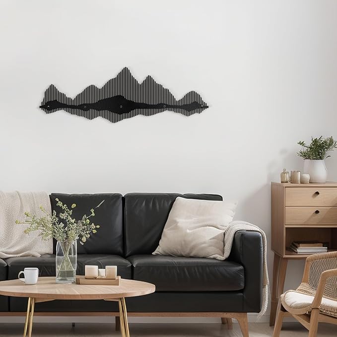 SIGNLEADER Metal Wall Decor Mountains Lines Minimalist Modern Luxury Wall Sculpture Hangings 3D Statue Home Decoration for Living Room, Bedroom, Bathroom, Kitchen, Fireplace, Office - 18" Black