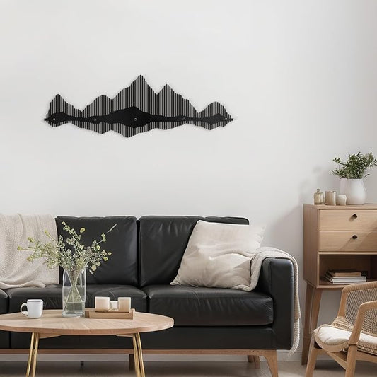SIGNLEADER Metal Wall Decor Mountains Lines Minimalist Modern Luxury Wall Sculpture Hangings 3D Statue Home Decoration for Living Room, Bedroom, Bathroom, Kitchen, Fireplace, Office - 24" Black