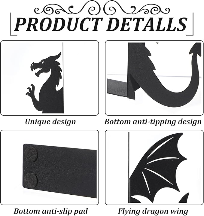 Geelin Dragon Metal Bookends Set of 2 Styles Fantasy Book Ends for Shelves Bookshelf Home Office Desk Bookshelf Decor Gift for Dragon Lovers and Reading Enthusiasts