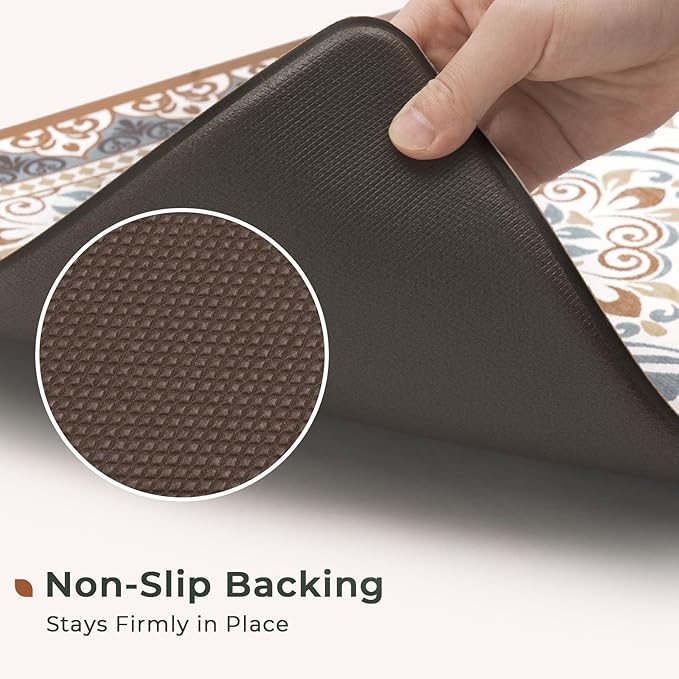 FRESHMINT Anti Fatigue Kitchen Mats for Floor 2 Piece Set, Waterproof & Non-Skid Moroccan Tile Kitchen Rugs, Cushioned Kitchen Mat for Standing Washable Comfort Desk Kitchen Runners, 17x30+17x47