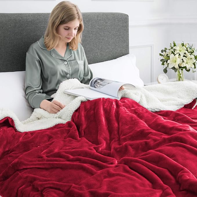 MOONLIGHT20015 Sherpa Throw Blanket - (Burgundy, 50X60 Inches) Soft and Warm Blankets for Winter Thick, Fluffy and Plush Blanket for Bed, Sofa, Camping and Travel