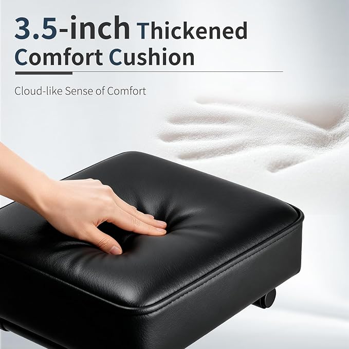 Keyboard Bench Adjustable Piano Stool - 3 Levels of Height,Thickened 3.5inch Cushion,Comfortable and Supportive,Portable Piano Bench,Non-Slip and Durable,Suitable for Beginners&Outdoor Players (Black)