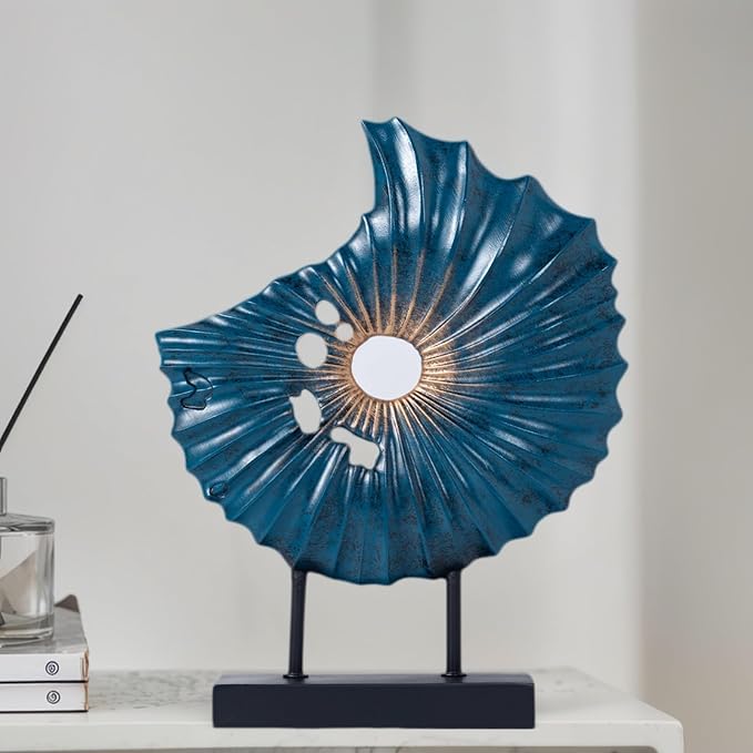 Unique Round Coin Sculpture Decorative Objects for Shelf Home Decor Accents, Modern Abstract Tabletop Decor Items for Living Room Fireplace Mantel, Above Cabinet (Blue L)