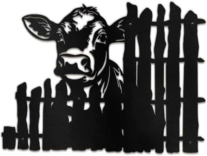 SIGNLEADER Metal Wall Art Decor Cows by the Fence Minimalist Modern Abstract Wall Sculpture Hangings Home Decoration for Living Room, Bedroom, Bathroom, Kitchen - 18" Black