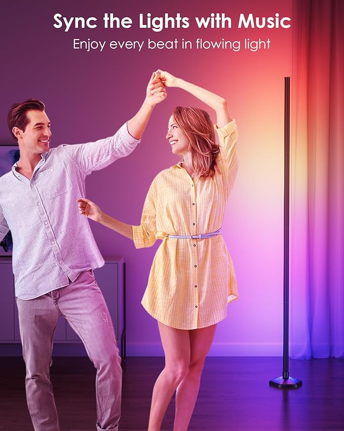 2PCS Corner Floor Lamp, 65" RGB Color Changing Mood Light with Remote Control, Dimmable LED Corner Lamp with Music Sync, Modern Floor Lamp for Living Room Gaming Room
