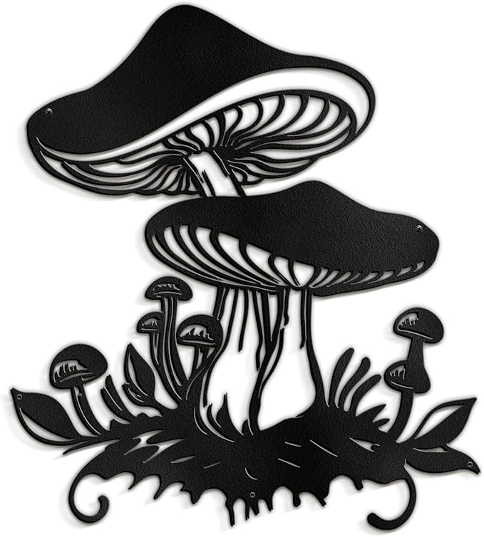 SIGNLEADER Metal Wall Art Decor Mushroom Cottagecore Modern Abstract Wall Sculpture Hangings Home Decoration for Living Room, Bedroom, Bathroom, Kitchen, Outdoor - 18" Black