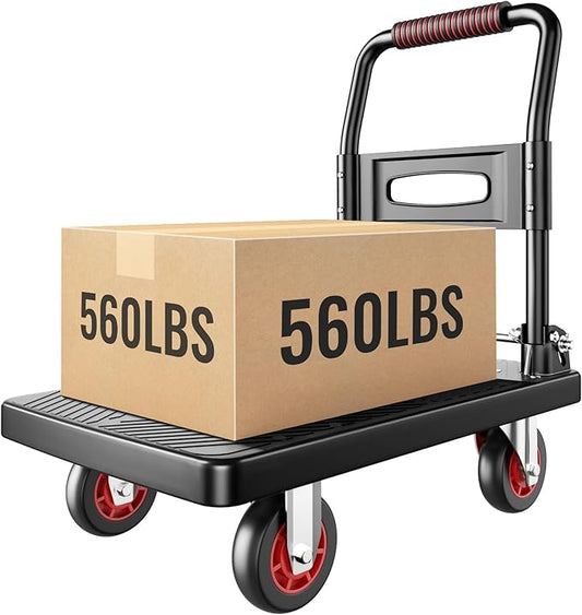 Upgraded Foldable Push Cart Dolly,560 lbs. Capacity Moving Platform Hand Truck,Heavy Duty Space Saving Collapsible,4‘’ TPR 360-Degree Silent Wheels,2 Swivel Wheels and 2 Fixed Wheels