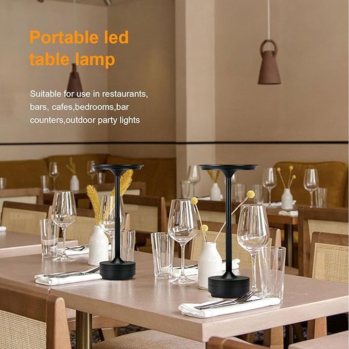 Cordless Table Lamp Rechargeable, 5200mAh Battery Operated Desk Lamps, 3-Color Stepless Dimming Table Lights, Portable Outdoor Table Lamps for Dining Office Bar Restaurant Hotel(Black)