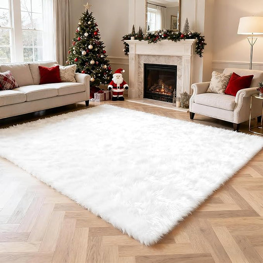 9x12 Fluffy Area Rugs for Living Room,Large White Fuzzy Shag Area Rug for Bedroom,Soft Non-Shedding Indoor Plush Carpet for Kids Bedroom Nursery Home Decor