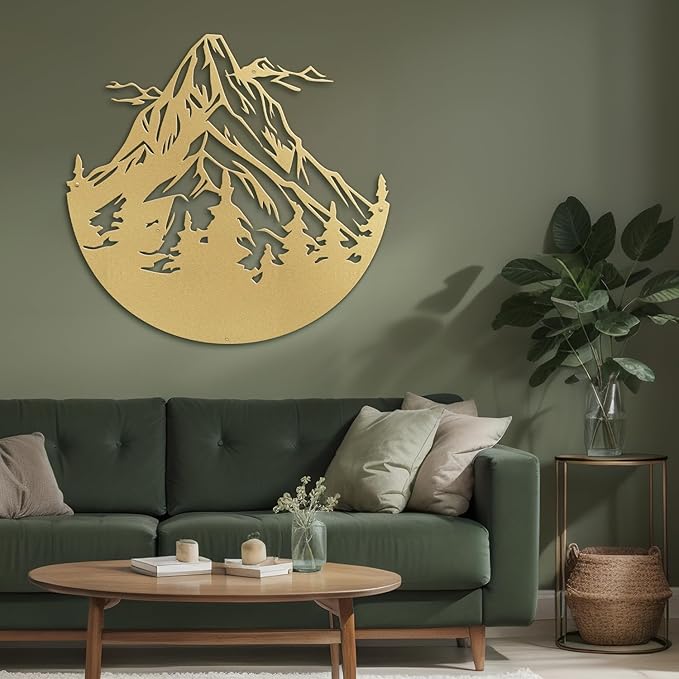 SIGNLEADER Metal Wall Art Decor Mountains and Pine Trees Minimalist Modern Abstract Wall Sculpture Hangings Home Decoration for Living Room, Bedroom, Bathroom, Kitchen, Outdoor - 18" Gold