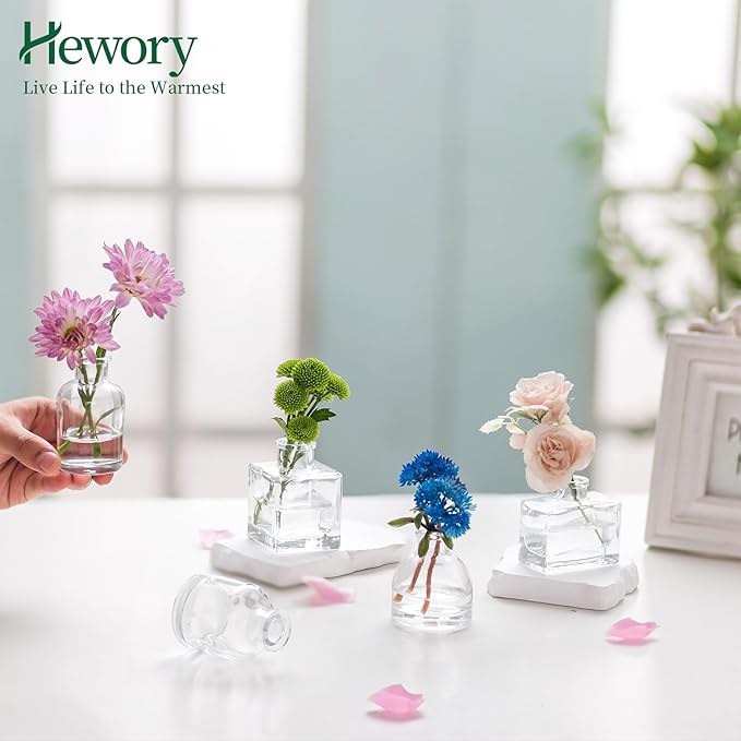 Small Glass Bud Vases for Centerpieces - Hewory 40pcs Clear Sturdy Cute Flower Vases Bulk, Mini Bottle Vase for Wedding Home Decor Birthday Party Events Mother's Day Bridal Shower Gifts Table Decor